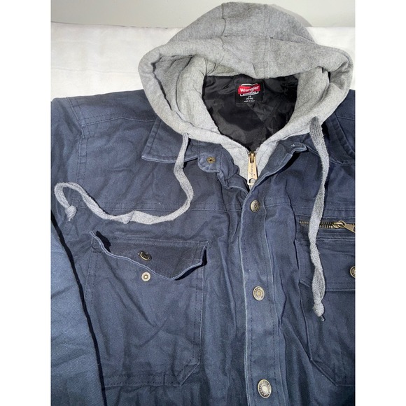 Wrangler Workwear Navy Blue Quilted Lined Hooded Utility Jacket L G - Picture 6 of 10